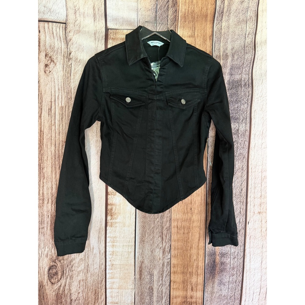 Amanda Uprichard Black Denim Corset Trucker Jacket Minimalist Size Small NWT